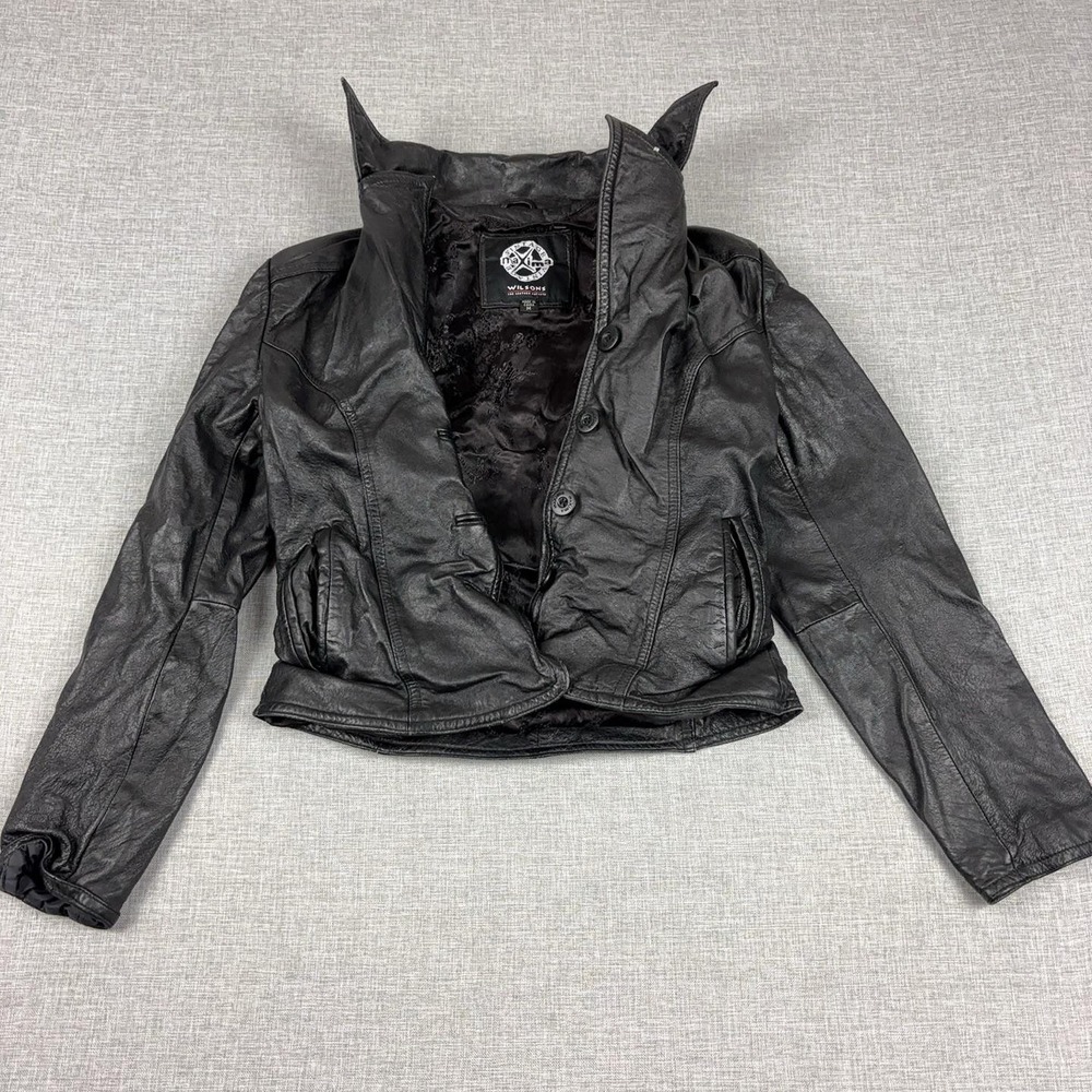 Vintage Wilsons Leather Jacket Womens M Black Cropped Button Zip Vintage Maxima